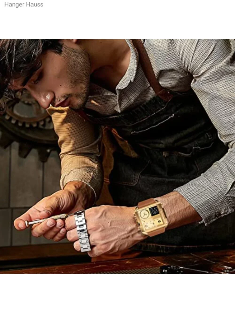 Men's Square Large Face Analog Digital Sport Watch Leather Band Chronograph
